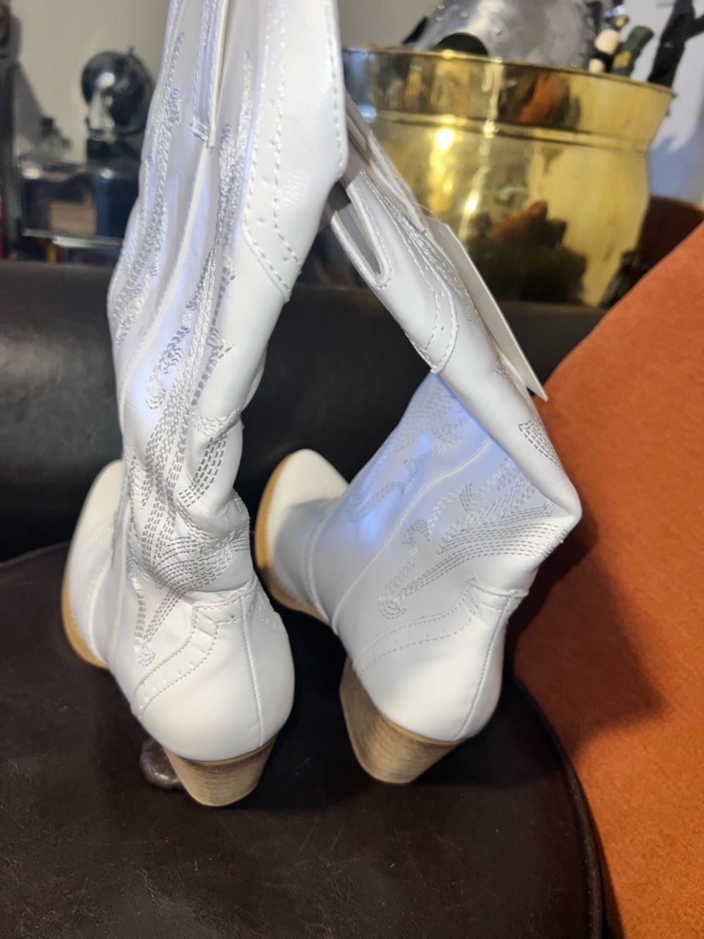 ROLLDA white mid calf western cowboy boots for women’s size 11 - Picture 5 of 11
